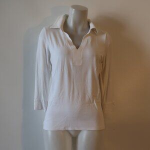 Womens PURE White Collared V-Neck Long Sleeve Top 8/10